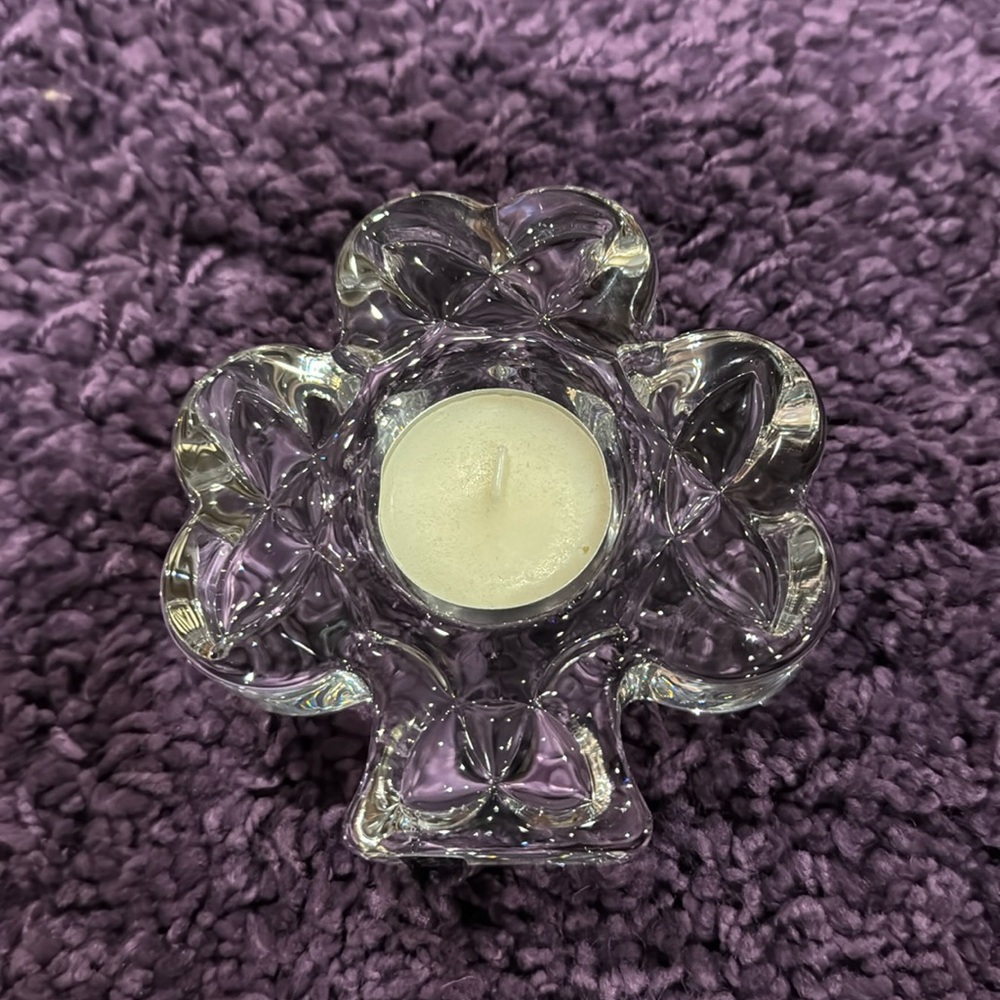Cashs Crystal Lucky Shamrock ☘️ Votive Candle Holder with Celtic Knot Decoration